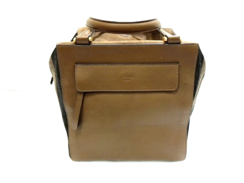 Celine handbag Pequin brown leather canvas
